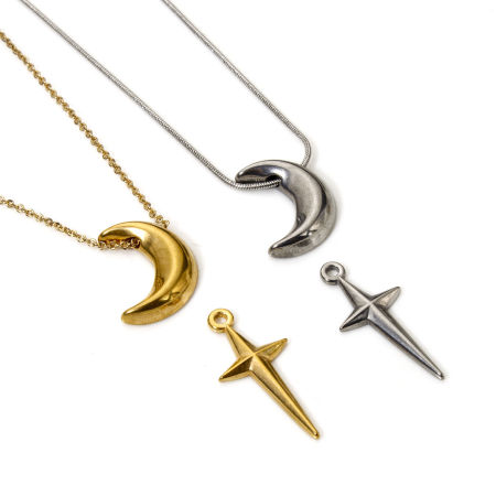 Eco-friendly Vacuum Plating 304 Stainless Steel Galaxy Charms Multicolor Half Moon Star