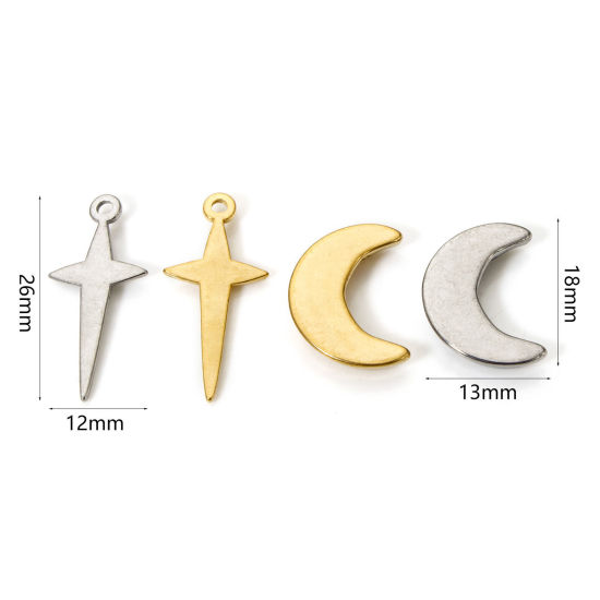 Изображение 5 ШТ Экологически чистое вакуумное покрытие 304 Нержавеющая Сталь галактика Подвески Луна половина Разноцветный Звезда
