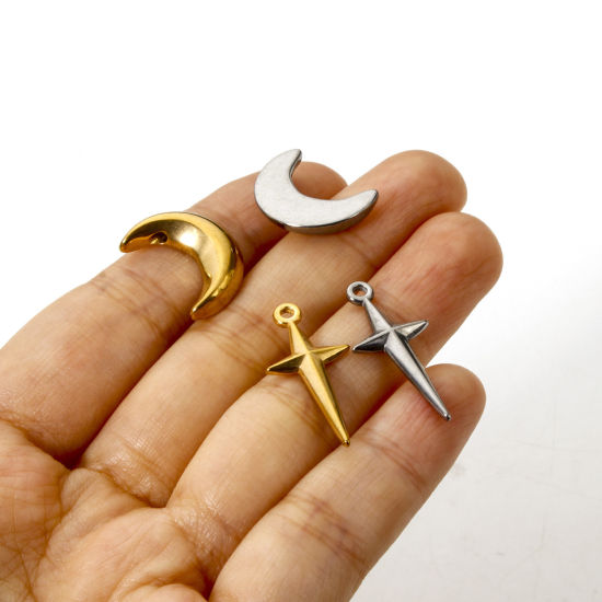 Изображение 5 ШТ Экологически чистое вакуумное покрытие 304 Нержавеющая Сталь галактика Подвески Луна половина Разноцветный Звезда