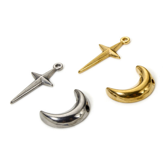 Изображение 5 ШТ Экологически чистое вакуумное покрытие 304 Нержавеющая Сталь галактика Подвески Луна половина Разноцветный Звезда