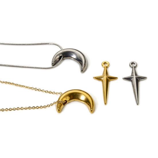 Изображение 5 ШТ Экологически чистое вакуумное покрытие 304 Нержавеющая Сталь галактика Подвески Луна половина Разноцветный Звезда