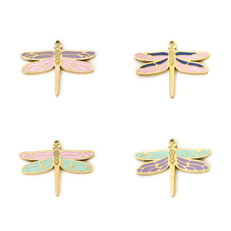 Eco-friendly PVD Vacuum Plating 304 Stainless Steel Insect Charms 14K Real Gold Plated Multicolor Butterfly Animal Enamel 15mm x 12mm