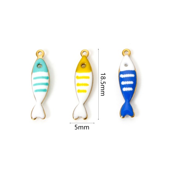 Picture of Eco-friendly PVD Vacuum Plating 304 Stainless Steel Ocean Jewelry Charms 18K Real Gold Plated At Random Color Fish Animal Stripe Enamel 18.5mm x 5mm