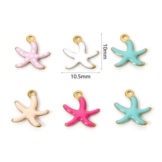 Image de 5 Pcs Breloques en 304 Acier Inoxydable Revêtement sous Vide PVD Respectueux de l'Environnement Bijoux d'Océan Etoile de Mer Plaqué Or Véritable 18K Multicolore Émail 10.5mm x 10mm