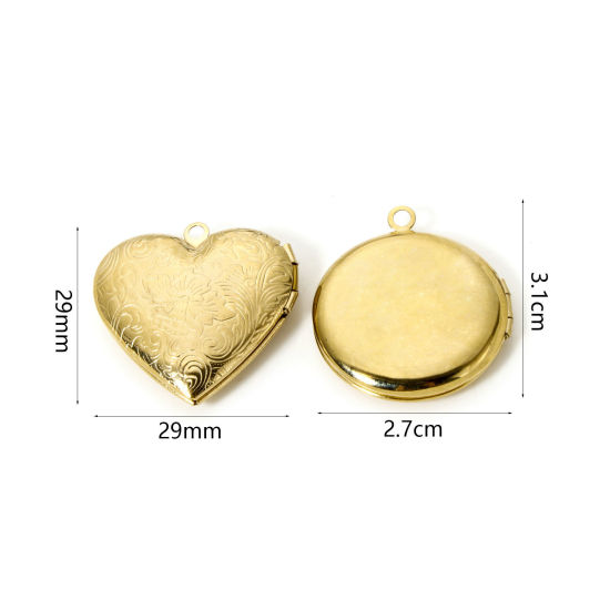 Picture of Eco-friendly PVD Vacuum Plating 304 Stainless Steel Picture Photo Locket Frame Pendants 14K Real Gold Plated Heart Flower