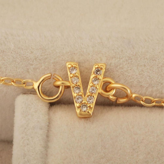 Imagen de 2 Unidades Latón Micro Pave Conectores Dijes Colgantes Letra Mayúscula Chapado en Oro de 18K Claro Circón Artificial