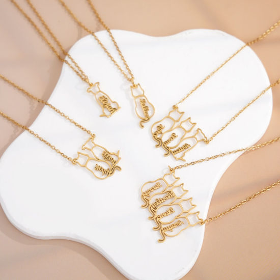 Imagen de 1 Unidad 304 Acero Inoxidable Collar con Nombre Personalizado Colgante con Letra Personalizada Gato 45cm longitud