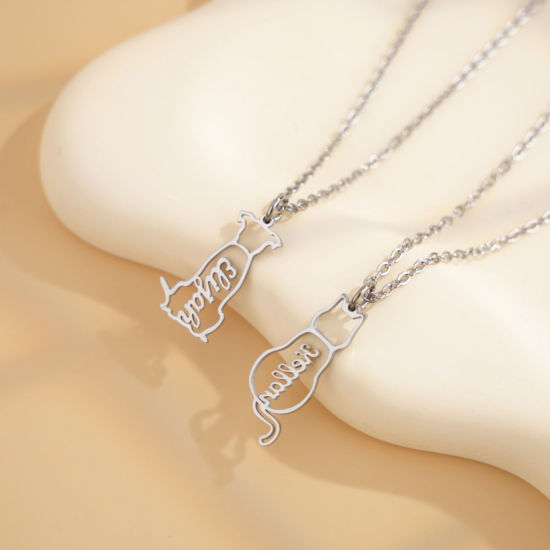 Imagen de 1 Unidad 304 Acero Inoxidable Collar con Nombre Personalizado Colgante con Letra Personalizada Gato 45cm longitud