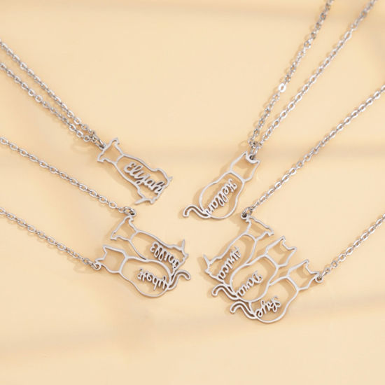Imagen de 1 Unidad 304 Acero Inoxidable Collar con Nombre Personalizado Colgante con Letra Personalizada Gato 45cm longitud