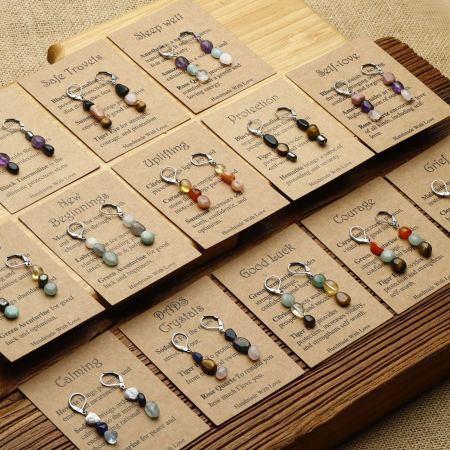 Dainty Pastoral Style Silver Tone 304 Stainless Steel & Gemstone Irregular Beaded Lever Back Clips Earrings For Women 4.5cm x 0.7cm