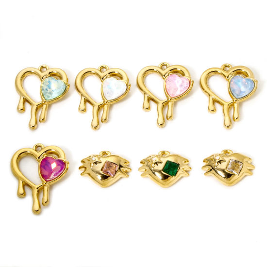 Изображение 2 ШТ Экологичное вакуумное PVD-покрытие 304 Нержавеющая Сталь День святого Валентина Подвески Сердце 18K настоящее золото с покрытием Разноцветный Искусственный Циркон
