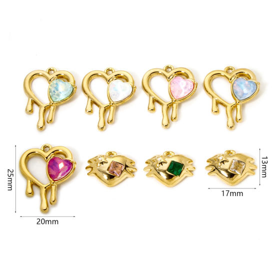 Изображение 2 ШТ Экологичное вакуумное PVD-покрытие 304 Нержавеющая Сталь День святого Валентина Подвески Сердце 18K настоящее золото с покрытием Разноцветный Искусственный Циркон