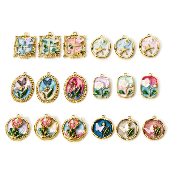 Picture of Eco-friendly PVD Vacuum Plating 304 Stainless Steel Oil Painting Style Charms 18K Real Gold Plated Multicolor Butterfly Animal Flower Enamel