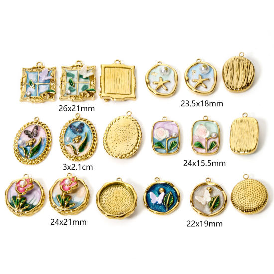 Picture of Eco-friendly PVD Vacuum Plating 304 Stainless Steel Oil Painting Style Charms 18K Real Gold Plated Multicolor Butterfly Animal Flower Enamel