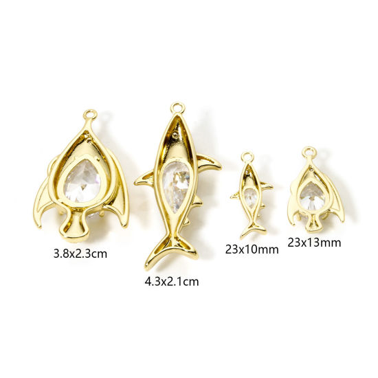 Bild von Umweltfreundlich Messing Ozean Schmuck Anhänger 18K Echtgold plattiert Fisch Klar Kubischer Zirkon