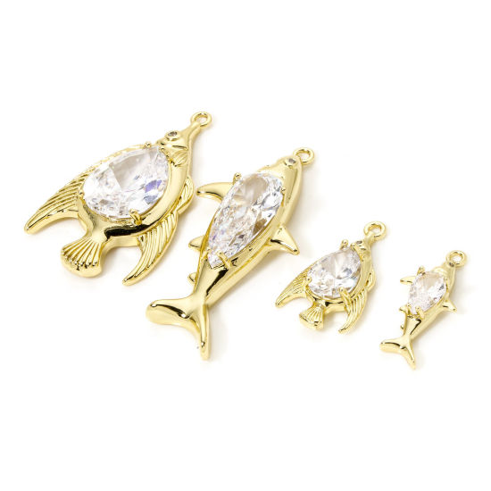 Bild von Umweltfreundlich Messing Ozean Schmuck Anhänger 18K Echtgold plattiert Fisch Klar Kubischer Zirkon