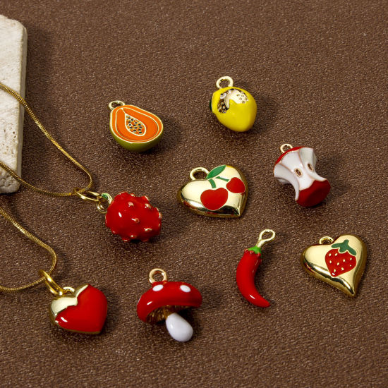 Bild von Messing Charms 18K Vergoldet Obst Emaille