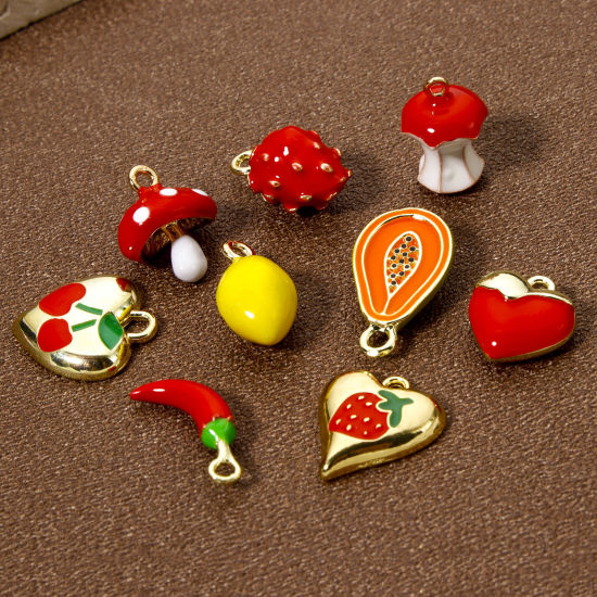 Bild von Messing Charms 18K Vergoldet Obst Emaille