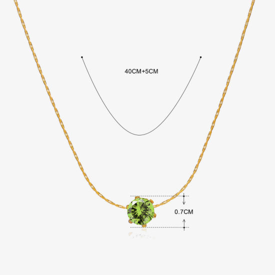 Imagen de 1 Unidad Enchapado al Vacío Ecológico Sencillo & Casual piedra del zodíaco Chapado en Oro de 18K 304 Acero Inoxidable y Diamantes de Imitación Cadena Engastada Ronda Collares Para Mujeres 41.5cm longitud
