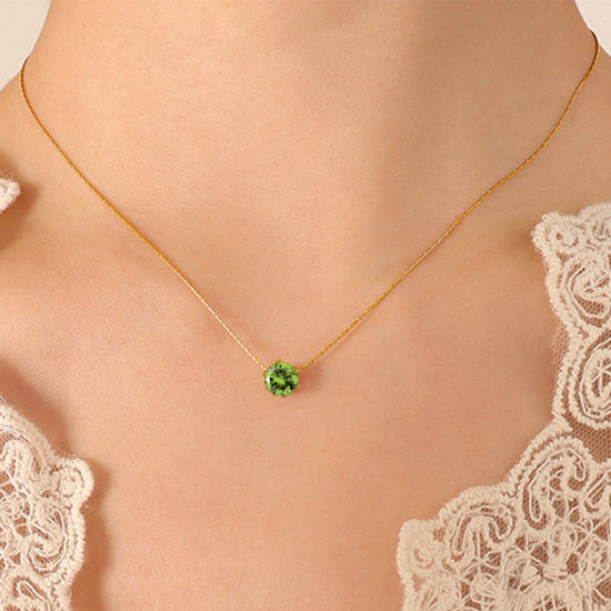 Imagen de 1 Unidad Enchapado al Vacío Ecológico Sencillo & Casual piedra del zodíaco Chapado en Oro de 18K 304 Acero Inoxidable y Diamantes de Imitación Cadena Engastada Ronda Collares Para Mujeres 41.5cm longitud