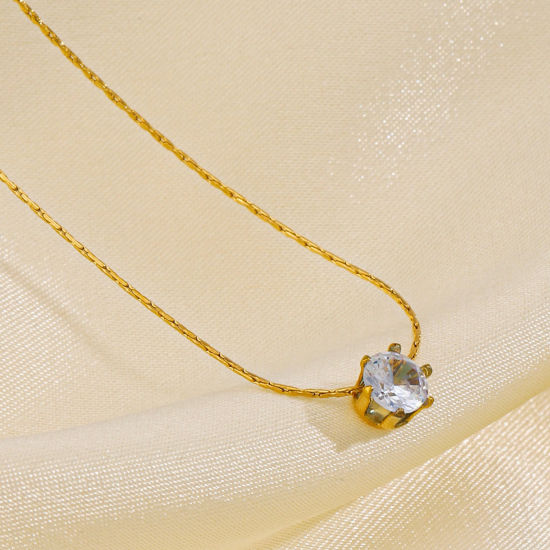 Immagine di 1 Pz Semplice & Casual Trasparente 304 Acciaio Inossidabile & Strass Catena Criminale Tondo Collana Per Donne 41.5cm Lunghezza