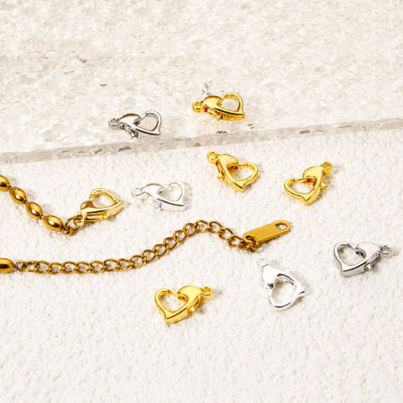 Eco-friendly Brass Lobster Clasp Findings Heart Real Gold Plated 12mm x 8mm