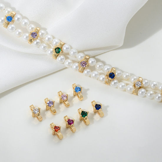 Imagen de 5 Unidades Respetuoso del Medio Ambiente Latón Perlas Espaciadoras para Hacer Pulseras DIY Hallazgos para Hacer Joyas 14K Oro Real Chapado Estrella 7mm x 3.5mm, Agujero: Aprox 0.8mm