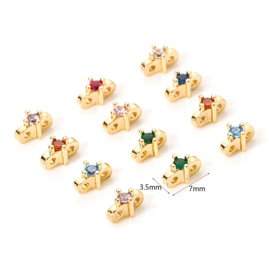 Imagen de 5 Unidades Respetuoso del Medio Ambiente Latón Perlas Espaciadoras para Hacer Pulseras DIY Hallazgos para Hacer Joyas 14K Oro Real Chapado Estrella 7mm x 3.5mm, Agujero: Aprox 0.8mm