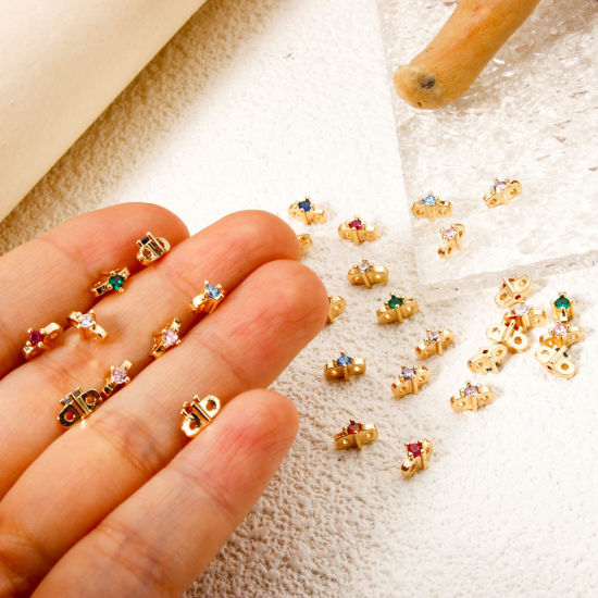 Imagen de 5 Unidades Respetuoso del Medio Ambiente Latón Perlas Espaciadoras para Hacer Pulseras DIY Hallazgos para Hacer Joyas 14K Oro Real Chapado Estrella 7mm x 3.5mm, Agujero: Aprox 0.8mm