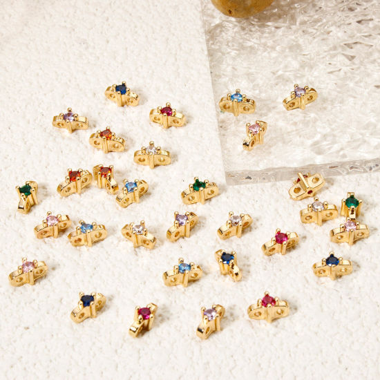 Imagen de 5 Unidades Respetuoso del Medio Ambiente Latón Perlas Espaciadoras para Hacer Pulseras DIY Hallazgos para Hacer Joyas 14K Oro Real Chapado Estrella 7mm x 3.5mm, Agujero: Aprox 0.8mm