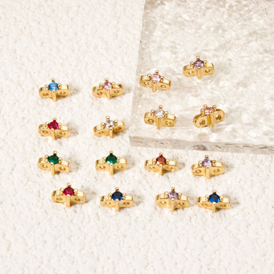 Imagen de 5 Unidades Respetuoso del Medio Ambiente Latón Perlas Espaciadoras para Hacer Pulseras DIY Hallazgos para Hacer Joyas 14K Oro Real Chapado Estrella 7mm x 3.5mm, Agujero: Aprox 0.8mm