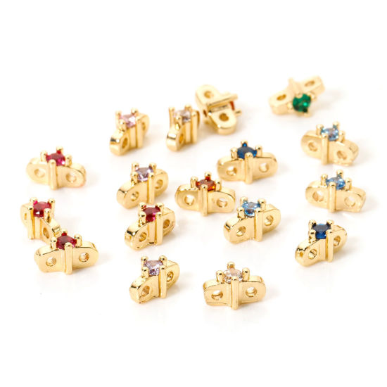 Imagen de 5 Unidades Respetuoso del Medio Ambiente Latón Perlas Espaciadoras para Hacer Pulseras DIY Hallazgos para Hacer Joyas 14K Oro Real Chapado Estrella 7mm x 3.5mm, Agujero: Aprox 0.8mm