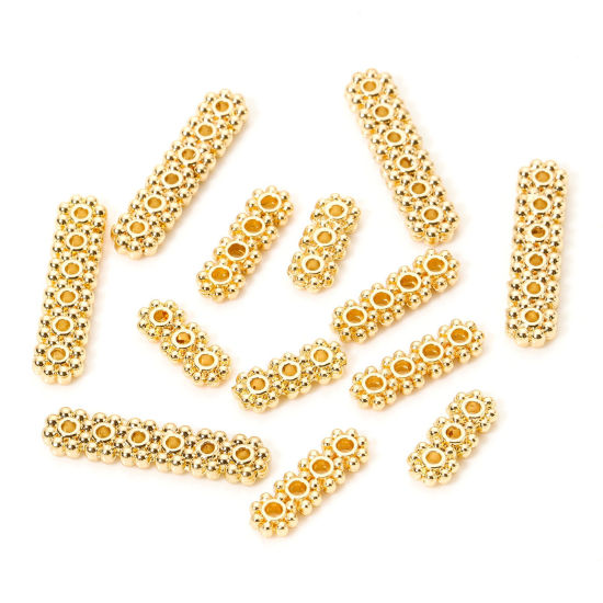 Imagen de 10 Unidades Respetuoso del Medio Ambiente Latón Perlas Espaciadoras para Hacer Pulseras DIY Hallazgos para Hacer Joyas 14K Oro Real Chapado Tira Flor