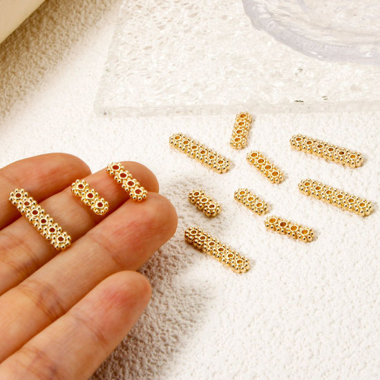 Imagen de 10 Unidades Respetuoso del Medio Ambiente Latón Perlas Espaciadoras para Hacer Pulseras DIY Hallazgos para Hacer Joyas 14K Oro Real Chapado Tira Flor