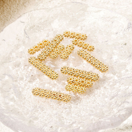 Imagen de 10 Unidades Respetuoso del Medio Ambiente Latón Perlas Espaciadoras para Hacer Pulseras DIY Hallazgos para Hacer Joyas 14K Oro Real Chapado Tira Flor