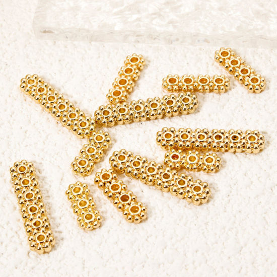 Imagen de 10 Unidades Respetuoso del Medio Ambiente Latón Perlas Espaciadoras para Hacer Pulseras DIY Hallazgos para Hacer Joyas 14K Oro Real Chapado Tira Flor