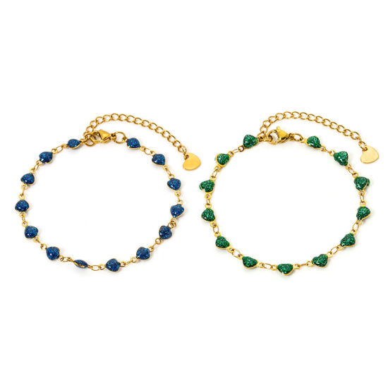 Immagine di 1 Pz Placcatura Sottovuoto PVD Ecologica Elegante Semplice 18K Vero Oro Placcato Multicolore 304 Acciaio Inossidabile Catena a Maglia Fatta a Mano Cuore Smalto Braccialetti Per Donne San Valentino 17cm Lunghezza