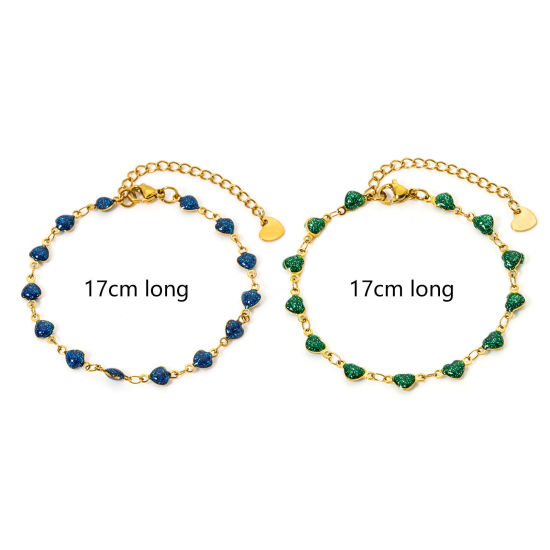 Immagine di 1 Pz Placcatura Sottovuoto PVD Ecologica Elegante Semplice 18K Vero Oro Placcato Multicolore 304 Acciaio Inossidabile Catena a Maglia Fatta a Mano Cuore Smalto Braccialetti Per Donne San Valentino 17cm Lunghezza