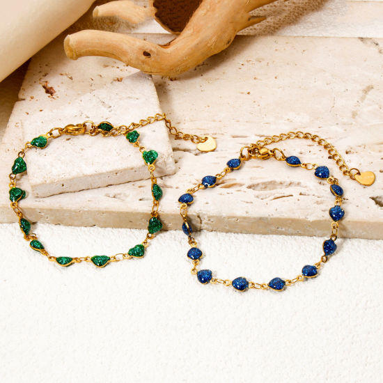 Immagine di 1 Pz Placcatura Sottovuoto PVD Ecologica Elegante Semplice 18K Vero Oro Placcato Multicolore 304 Acciaio Inossidabile Catena a Maglia Fatta a Mano Cuore Smalto Braccialetti Per Donne San Valentino 17cm Lunghezza
