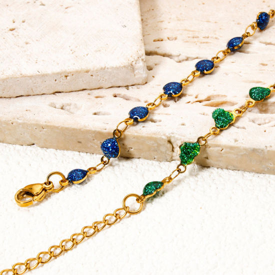 Immagine di 1 Pz Placcatura Sottovuoto PVD Ecologica Elegante Semplice 18K Vero Oro Placcato Multicolore 304 Acciaio Inossidabile Catena a Maglia Fatta a Mano Cuore Smalto Braccialetti Per Donne San Valentino 17cm Lunghezza