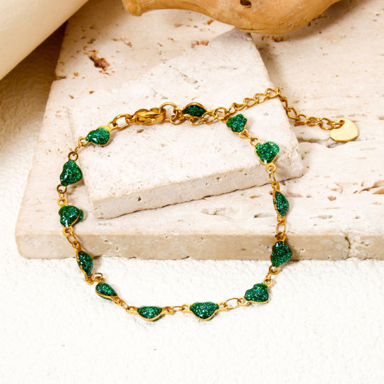 Immagine di 1 Pz Placcatura Sottovuoto PVD Ecologica Elegante Semplice 18K Vero Oro Placcato Multicolore 304 Acciaio Inossidabile Catena a Maglia Fatta a Mano Cuore Smalto Braccialetti Per Donne San Valentino 17cm Lunghezza