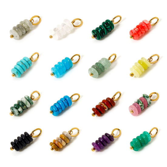 Picture of Eco-friendly PVD Vacuum Plating 304 Stainless Steel & Gemstone Charms 18K Real Gold Plated Multicolor Abacus 21mm x 6mm