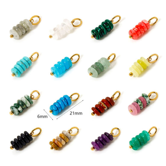 Picture of Eco-friendly PVD Vacuum Plating 304 Stainless Steel & Gemstone Charms 18K Real Gold Plated Multicolor Abacus 21mm x 6mm