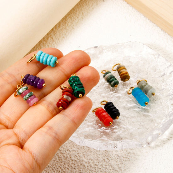 Picture of Eco-friendly PVD Vacuum Plating 304 Stainless Steel & Gemstone Charms 18K Real Gold Plated Multicolor Abacus 21mm x 6mm