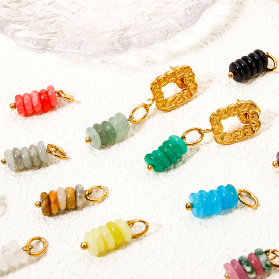 Picture of Eco-friendly PVD Vacuum Plating 304 Stainless Steel & Gemstone Charms 18K Real Gold Plated Multicolor Abacus 21mm x 6mm