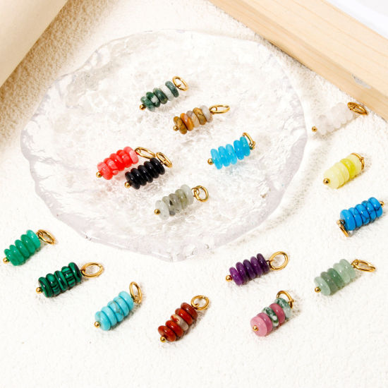 Picture of Eco-friendly PVD Vacuum Plating 304 Stainless Steel & Gemstone Charms 18K Real Gold Plated Multicolor Abacus 21mm x 6mm