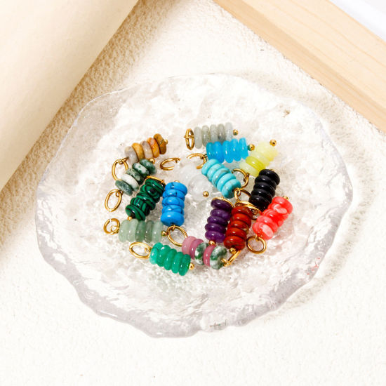 Picture of Eco-friendly PVD Vacuum Plating 304 Stainless Steel & Gemstone Charms 18K Real Gold Plated Multicolor Abacus 21mm x 6mm