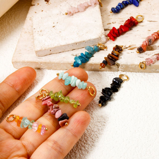 Immagine di 2 Pz Placcatura Sottovuoto PVD Ecologica 304 Acciaio Inossidabile & Gemma Ciondoli Pendenti Irregolare 18K Vero Oro Placcato Multicolore 3.1cm x 0.8cm