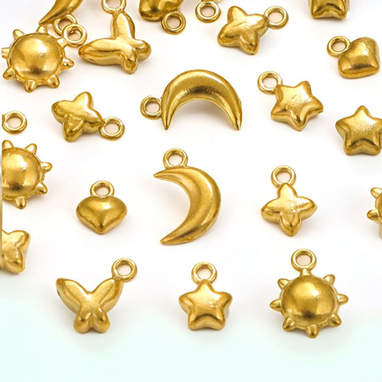 Picture of Eco-friendly PVD Vacuum Plating 304 Stainless Steel Mini Charms 18K Gold Plated 3D