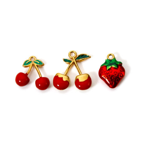Eco-friendly PVD Vacuum Plating 304 Stainless Steel Charms 18K Gold Plated Red Enamel